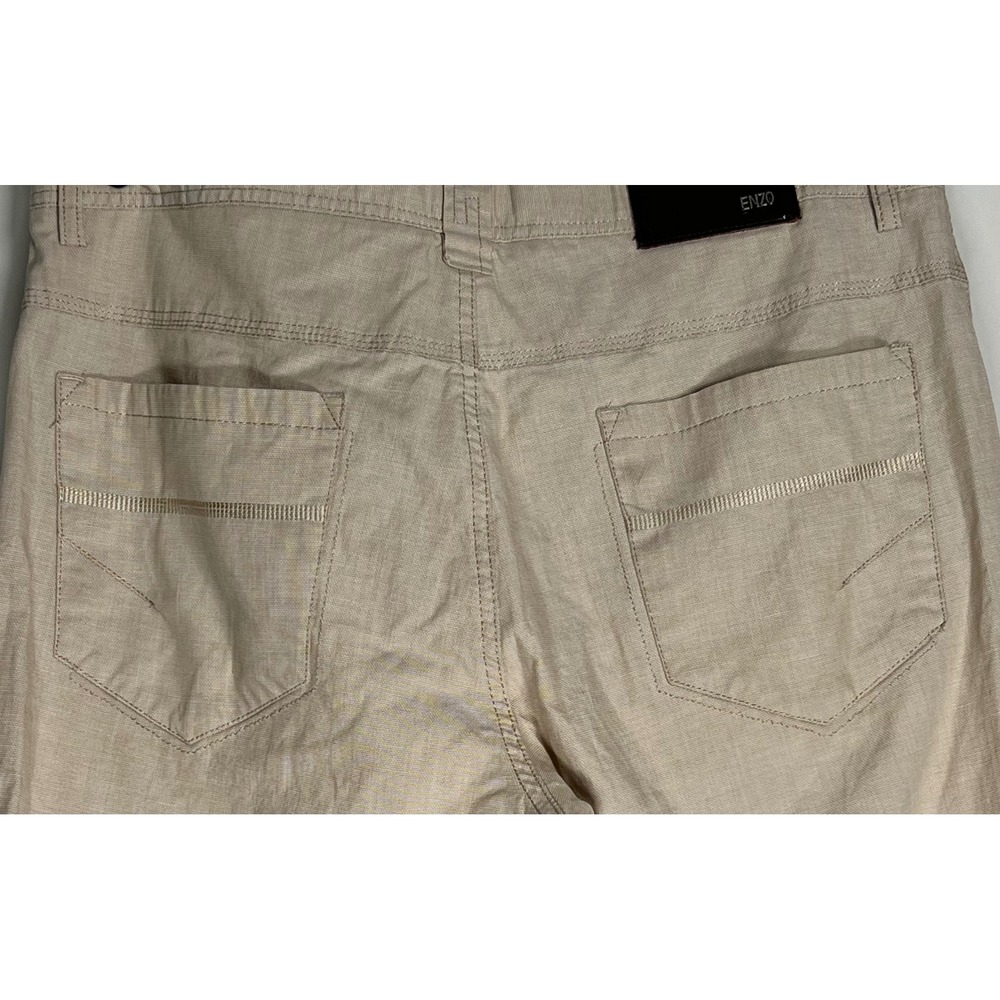 Enzo Tovare Mens 34x28 Beige 100% Cotton Straight Leg Flat Front Chino Pants - Picture 3 of 7